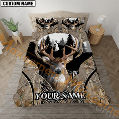 Maxcorners Custom Name Deer Hunting Couple Deer Camo Pattern Bedding Set 3D All Over Printed (4 colors)