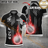 Maxcorners Golf Flame Line Pattern Multicolor Option Customized Name, Team Name 3D Polo Shirt (4 Colors)