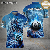 Maxcorners Billiard Fire Skull 8 Ball Multicolor Options Personalized Name, Team Name 3D Polo Shirt (4 Colors)