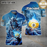 Maxcorners Billiard Fire Skull 9 Ball Multicolor Options Personalized Name, Team Name 3D Polo Shirt (4 Colors)