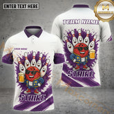 Maxcorners Funny Bowling & Pins & Beer Strike Color Paint Pattern Multicolor Option Customized Name, Team Name 3D Polo Shirt (4 Colors)