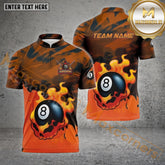 Maxcorners Billiard 8 Ball Fire Pattern Multicolor Options Personalized Name, Team Name 3D Polo Shirt (4 Colors)