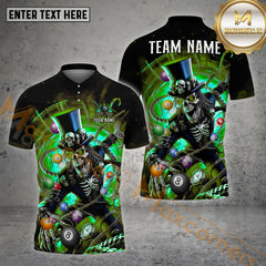 Maxcorners Billiard Skull Ball Pattern Personalized Name, Team Name 3D Polo Shirt (4 Colors)