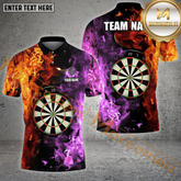 Maxcorners Darts Two Sides Flame Pattern Multicolor Options Personalized Name, Team Name 3D Polo Shirt (4 Colors)