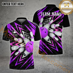 Maxcorners Bowling Ball & Pins Abstract Futuristic And Geometric Premium Jersey Pattern Personalized Name, Team Name 3D Polo Shirt (4 Colors)