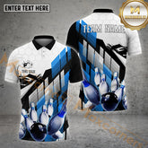 Maxcorners Bowling Ball & Pins White Hexagon Abstract Pattern Personalized Name, Team Name 3D Polo Shirt (4 Colors)