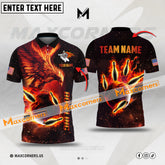 Maxcorners Bowling & Pins Eagle Pattern Multicolor Option Customized Name, Team Name 3D Polo Shirt (4 Colors)