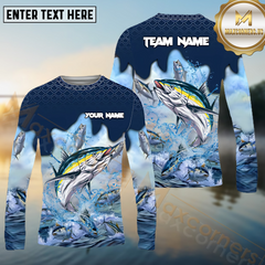 Maxcorners Tuna Fishing Blue Wave Hunt Pattern Pattern Sport Jersey Personalized Name, Team Name Long Sleeve Shirt