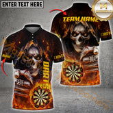 Maxcorners Darts Flame Skull Pattern Multicolor Options Personalized Name, Team Name 3D Polo Shirt (4 Colors)