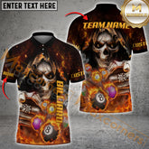 Maxcorners Skull Fire Billiard Jersey Multicolor Option Customized Name, Team Name 3D Polo Shirt (4 colors)