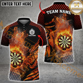 Maxcorners Darts Flame Dragon Pattern Multicolor Options Personalized Name, Team Name 3D Polo Shirt (4 Colors)
