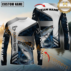 Maxcorners Chinook Fishing Blue Deep Wave Hook Personalized Name, Team Name Long Sleeve Shirt