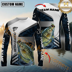 Maxcorners Crappie Fishing Blue Deep Wave Hook Personalized Name, Team Name Long Sleeve Shirt