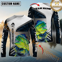 Maxcorners Mahi-Mahi Fishing Blue Deep Wave Hook Personalized Name, Team Name Long Sleeve Shirt