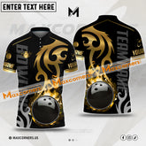 Maxcorners Bowling & Pins Flame Premium Pattern Multicolor Option Customized Name, Team Name 3D Polo Shirt (4 Colors)