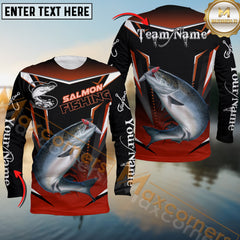 Maxcorners Salmon Fishing Black Red Gradient Hexagon Pattern Sport Custom Name & Team Name 3D Shirts