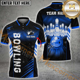Maxcorners Electronic Light Bowling Ball & Pins Personalized Name, Team Name 3D Polo Shirt (4 Colors)