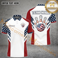 Maxcorners Bowling American Flag Bowling & Pins Pattern Jersey Personalized Name, Team Name 3D Shirt