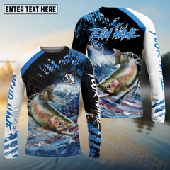 Maxcorners Trout Fishing American Flag Blue Seawave Pattern Sport Custom Name & Team Name 3D Shirts