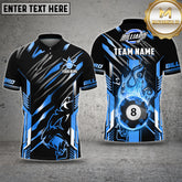 Maxcorners Billiard Ball 8 Flame Premium Tiger Pattern Multicolor Options Personalized Name, Team Name 3D Polo Shirt (4 Colors)