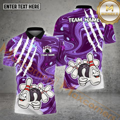 Maxcorners Funny Bowling Ball & Pins Personalized Name, Team Name 3D Polo Shirt (4 Colors)