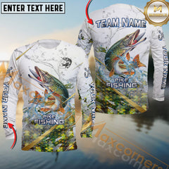 Maxcorners Pike Fishing Golden Line Skinfish Pattern Sport Custom Name & Team Name 3D Shirts