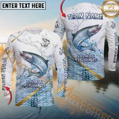 Maxcorners Salmon Fishing Golden Line Skinfish Pattern Sport Custom Name & Team Name 3D Shirts