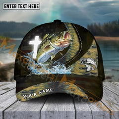 Maxcorners Bass Fishing Cross Skinfish Flag Of United States Sport Pattern Personalized Name 3D Cap MT133