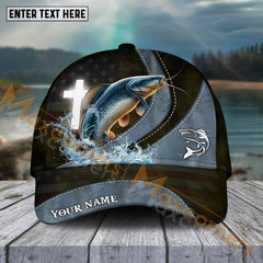 Maxcorners Catfish Fishing Cross Skinfish Flag Of United States Sport Pattern Personalized Name 3D Cap MT133