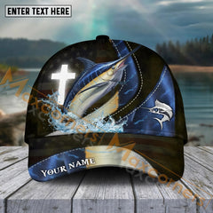 Maxcorners Marlin Fishing Cross Skinfish Flag Of United States Sport Pattern Personalized Name 3D Cap MT133