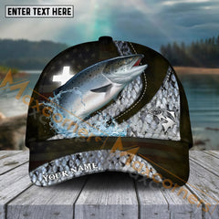 Maxcorners Salmon Fishing Cross Skinfish Flag Of United States Sport Pattern Personalized Name 3D Cap MT133