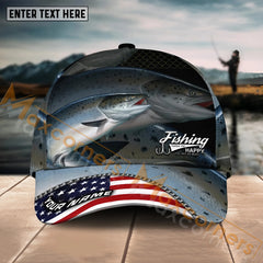 Maxcorners Salmon Fishing Fishing Make Me Happy Skinfish Flag Of US Sport Pattern Personalized Name 3D Cap MT133
