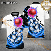 Maxcorners Bowling & Pins Strike Paint Color Pattern Multicolor Option Customized Name, Team Name 3D Polo Shirt (4 Colors)