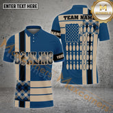 Maxcorners Bowling & Pins Retro Caro American Flag Multicolor Option Customized Name, Team Name 3D Polo Shirt (4 Colors)