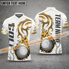 Maxcorners Customized Name Golf Fire Premium Ball Pattern Multicolor Option 3D Polo Shirt