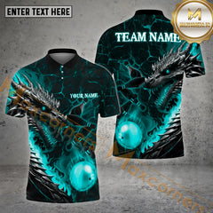 Maxcorners Bowling Ball & Pins The Fire Dragon Bowling Ball Pattern Personalized Name, Team Name 3D Polo Shirt (4 Colors)