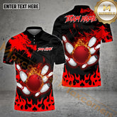 Maxcorners Dragon And Fire Bowling Ball & Pins Personalized Name, Team Name 3D Polo Shirt (4 Colors)