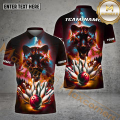 Maxcorners Bowling Ball & Pins The Panther Galaxy Bowling Ball Pattern Personalized Name, Team Name 3D Polo Shirt (4 Colors)