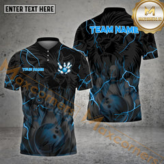 Maxcorners Lion Bowling Ball & Pins Thunder Pattern With Fire Bowling Ball Pattern Personalized Name, Team Name 3D Polo Shirt (4 Colors)