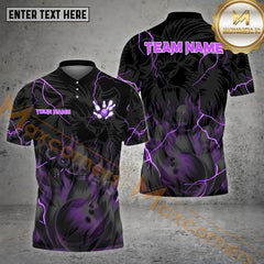 Maxcorners Lion Bowling Ball & Pins Thunder Pattern With Fire Bowling Ball Pattern Personalized Name, Team Name 3D Polo Shirt (4 Colors)