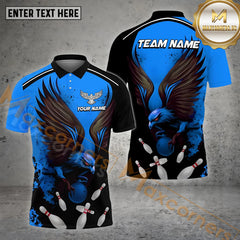 Maxcorners Eagle Bowling Ball & Pins Eagle And Bowling Ball Personalized Name, Team Name 3D Polo Shirt (4 Colors)
