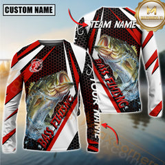 Maxcorners Bass Fishing White Red Edge Personalized Name, Team Name Long Sleeve Shirt