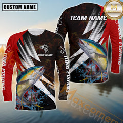 Maxcorners Tuna Fishing Red Flame Splash Pattern Sport Jersey Personalized Name, Team Name Long Sleeve Shirt