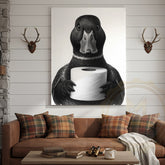 Maxcorners Black and White Duck with Toilet Paper Funny Bathroom Art Wrapped Canvas