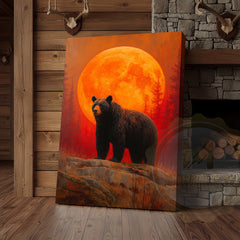 Maxcorners Black Bear Full Moon Rustic Forest Scene Wrapped Canvas