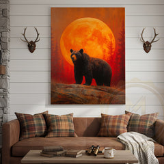 Maxcorners Black Bear Full Moon Rustic Forest Scene Wrapped Canvas
