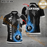 Maxcorners Billiard Grey Line Fire 8 Ball Pattern Personalized Name, Team Name 3D Polo Shirt (4 Colors)