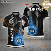 Maxcorners Darts Flame Dartboard Premium GreyLine Multicolor Options Personalized Name, Team Name 3D Polo Shirt (4 Colors)