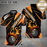 Maxcorners Billiard 8 Ball Flame Pattern Multicolor Option Customized Name, Team Name 3D Polo Shirt (4 Colors)