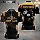 Maxcorners Billiard Ball 8 Golden Premium Pattern Multicolor Option Customized Name, Team Name 3D Polo Shirt (4 Colors)